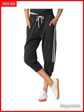 Women's Cotton Capri Sweatpants Slim Fit Cropped Joggers for Yoga Running